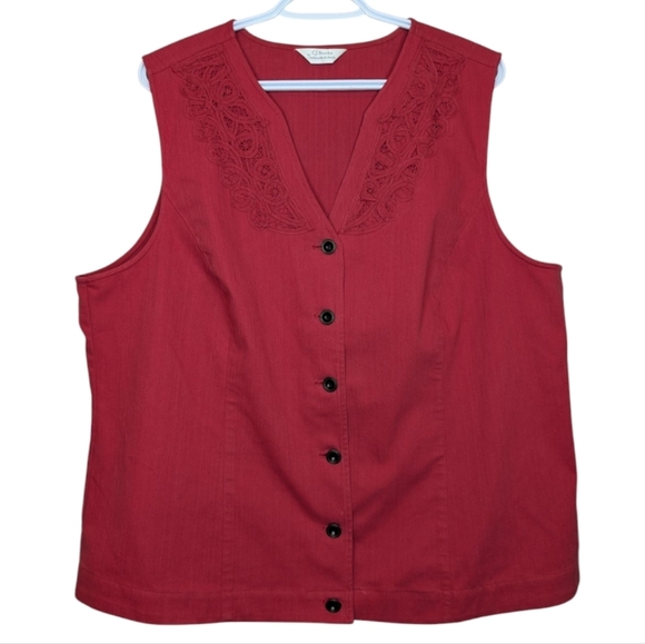 CJ Banks XL Red Button Down Sleeveless Detailed Neckline Vest Top Women's - Picture 1 of 8